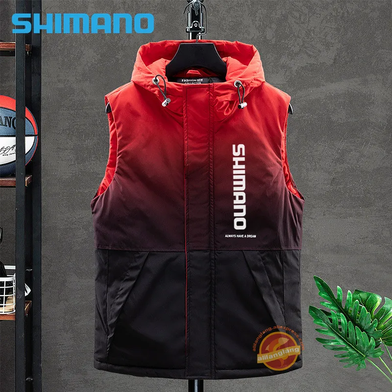 

2021 Мужская зимняя утепленная рыболовная куртка Shimano, однотонный жилет без рукавов, спортивный жилет для стрельбы, рыбалки, M-4XL