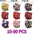 10-50 шт. Рождественская женская маска, одноразовая промышленная 3-слойная маска для взрослых, маска для ушей, бандажная маска, маска для взрослых