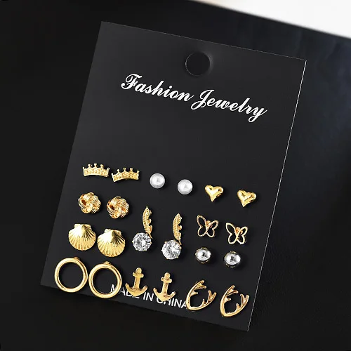 Gold Star Moon Shape Earrings Simple Ear Ring Ethnic Fashion Jewelry Gift Crystal Round Geometric Earrings for Women - Окраска металла: gold