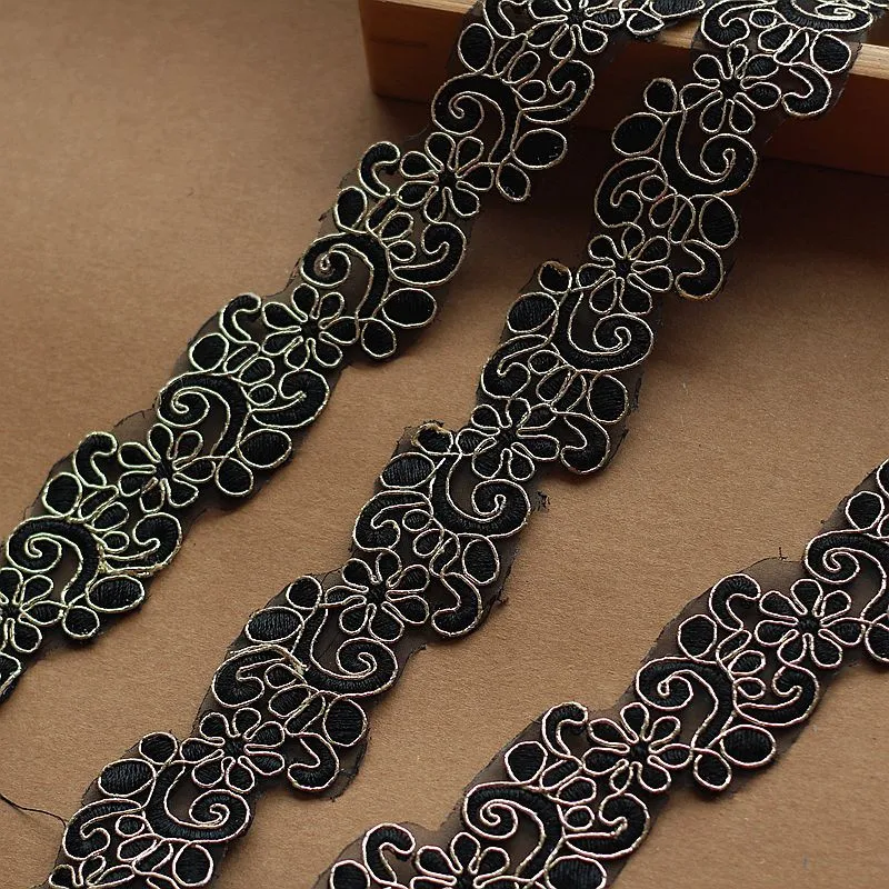 2 ярдов Черная Золотая автомобильная лента с изображением кости кружева 35 мм