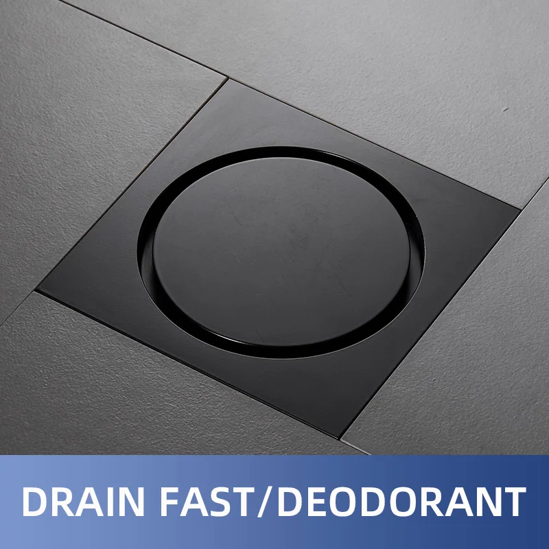 Черная квадратная невидимая сливная решетка для ванной комнаты 10x10 см черная