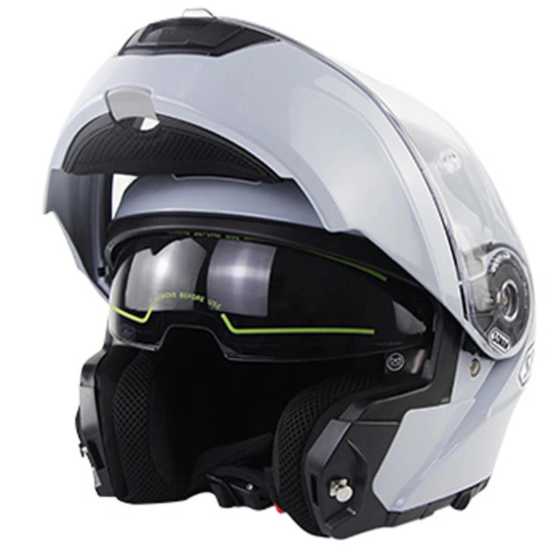 Motorcycle Helmet Full Face Silver Motocross Helmet Flip Up Capacete Da Motocicleta Cascos Moto Casque Doublel Len Racing Helmet