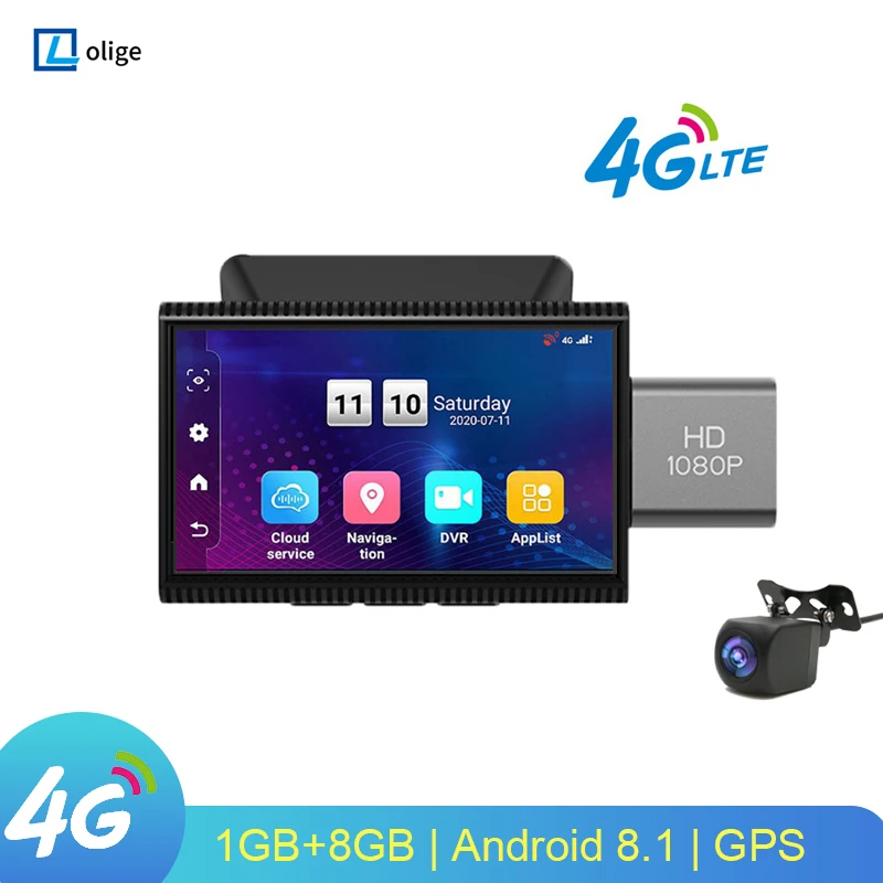 

3 дюймовый сенсорный экран Android 8,1 HD 1080P камеры заднего вида 4G WIFI GPS навигация Авто видеозапись видеорегистратор удаленный мониторинг