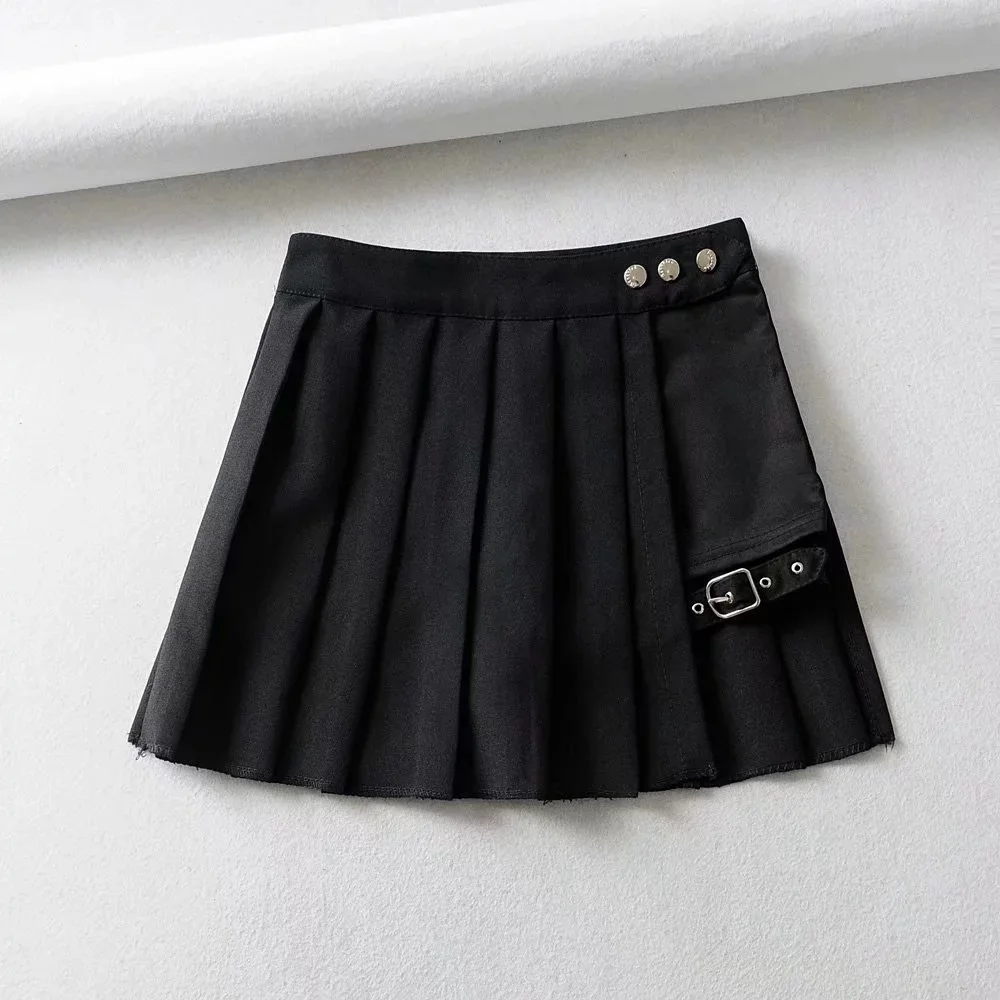 

Gothic Black Pleated Skirt 2020 New Korean Women Summer Sexy High Waist Above Knee Slim Mini Short Casual Skater Punk Streetwear