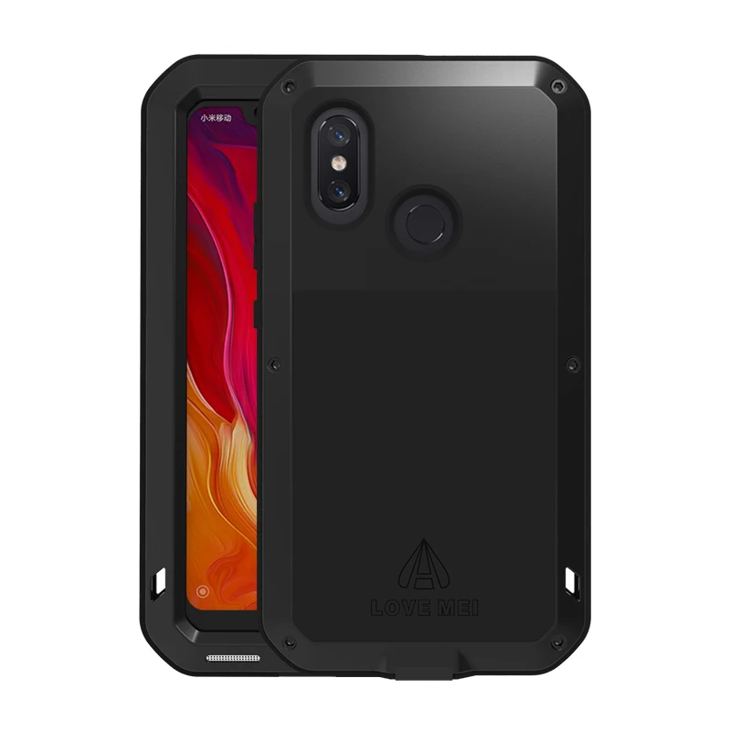 Черный Металлический Чехол Love Mei для Xiaomi Mi 8, ударопрочный чехол для телефона Xiaomi Mi 8 Capa, прочный Броня, противоударный чехол для Xiaomi Mi 8 Coque - Цвет: Черный