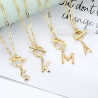 toggle clasp ot buckle capital letter initial necklace for women a z alphabet pendant necklaces thick hip hop pin chain jewelry