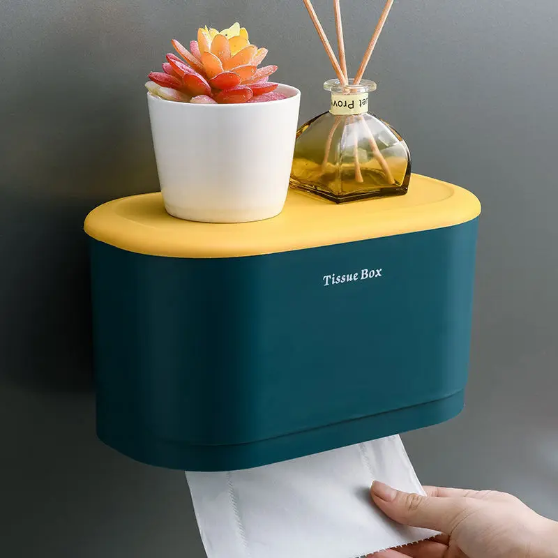 

Home Creative Toilet Tissue Box Bathroom Storage Paper Organizer Plastic Tissue Storage Box Nail-free Waterproof Storage Rack