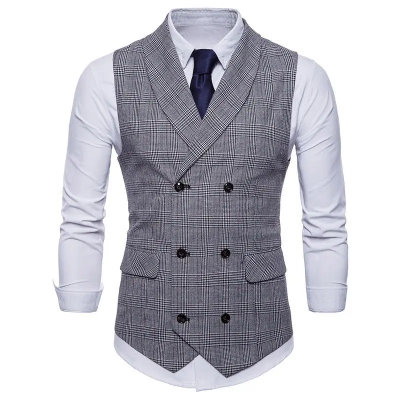 

Men Formal Suit Vest Sleeveless Waistcoat Slim Plaid Business Wedding Classic Tuxedo Outwear Social Blazer Hot