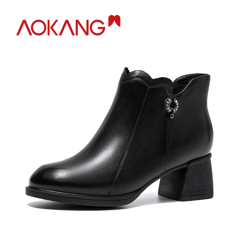 AOKANG/2019 г. ботинки Осень-зима женские из натуральной кожи высокого качества модные