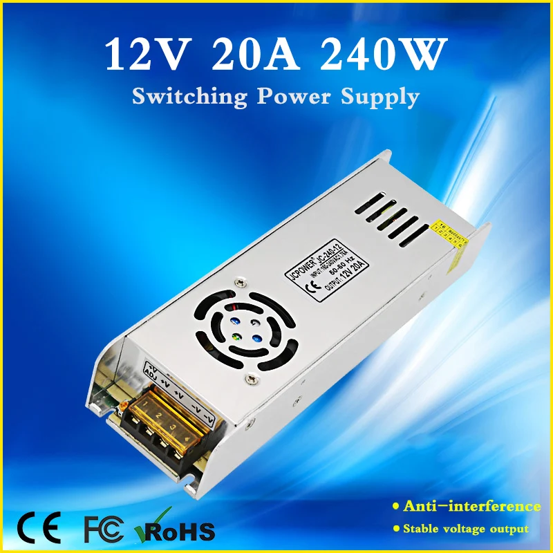 Mini AC to DC 12V 20A 240W Switching Power Supply Led Drver Lighting Transformer Adapter For LED Strip Monitoring Equipment