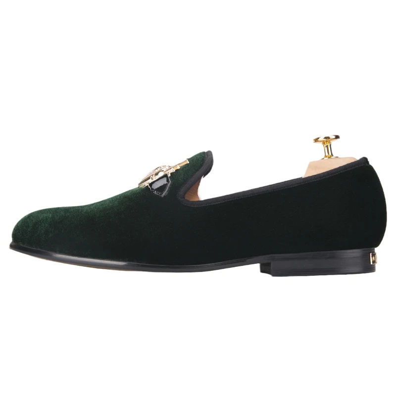 Мокасины Piergitar мужские с металлической пряжкой Элегантные зеленые бархатные