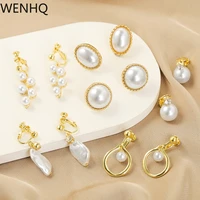 wenhq high grade simulated pearl clip on earrings no pierced for women luxury fashion cuff earrings birthday party ear clip new