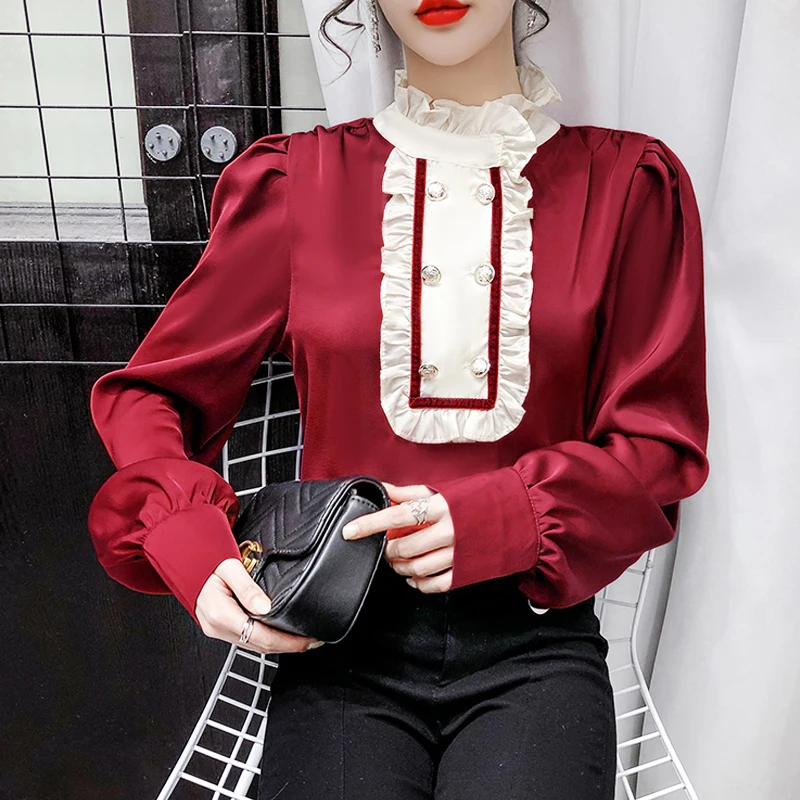 

Women Silky Blouses French Steampunk Gothic Shirt European Royal Court Palace Lantern Long Sleeve Medieval Victorian Shirt Tops