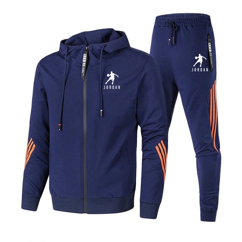 

New Tracksuit Men Sets Hooded Sweatshirts Set Men's Zipper Two-piece Striped Sweatpants Hoodies 2 Piece Set M-3XL