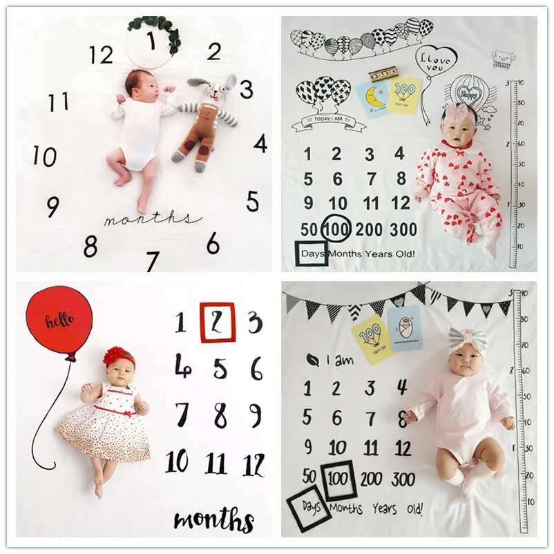 Accesorios de fotograf&iacute;a para beb&eacute;, manta para reci&eacute;n nacido, crecimiento mensual, Unisex, foto, n&uacute;mero, fondo, pa&ntilde;o envolvente para cochecito, ropa de cama-0