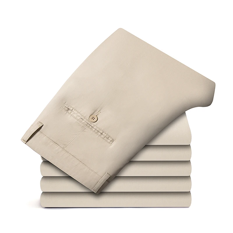 

Luren New Arrival Men's Casual Pants Spring Summer Breathable Solid Color Mid Straight Loose Men Trousers Black Khaki Big Size