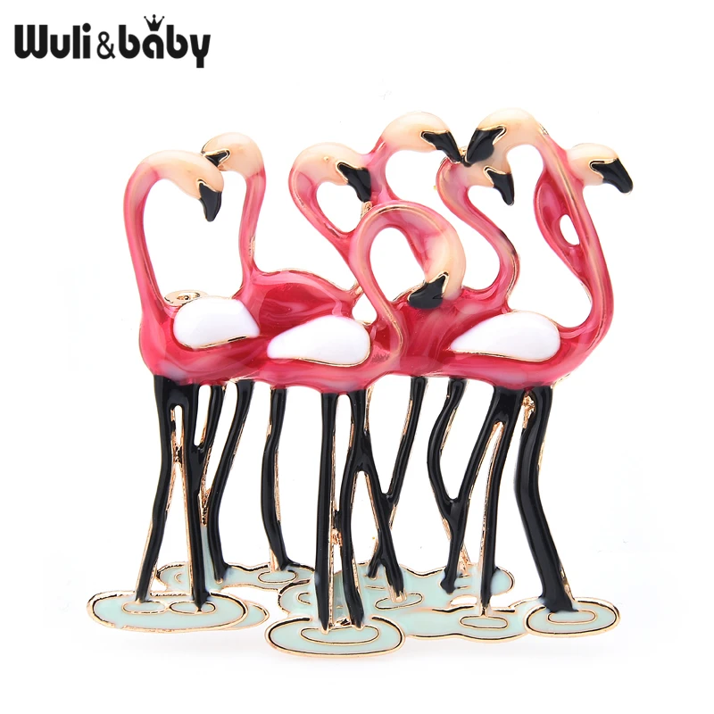 Wuli & baby эмалированные Броши с изображением фламинго птицы для женщин Новое