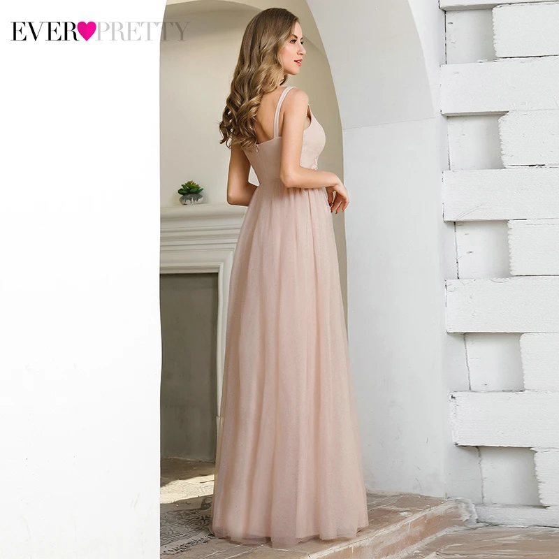 Элегантные розовые платья подружки невесты Ever Pretty A-Line с v-образным вырезом без