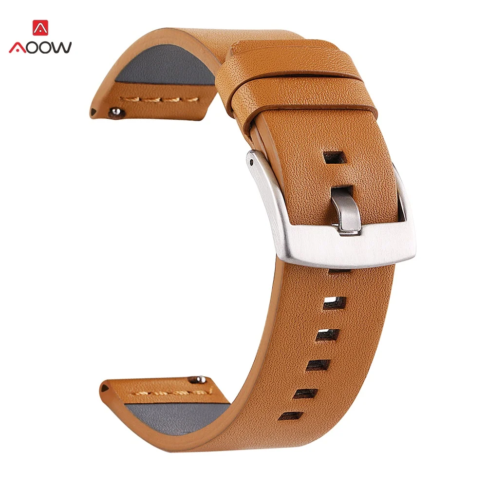 khaki-S Кожаный ремешок для часов samsung Galaxy Watch Active2 S2 S3 Amazfit huawei GT 2 быстросъемный браслет ремешок 20 мм 22 мм 24 мм - Цвет ремешка: khaki-S
