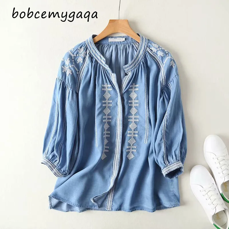 Женский джинсовый кардиган с вышивкой винтажное пончо открытыми плечами и