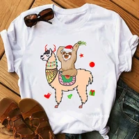 2021 hot sale llama with sloth animal print womens t shirt girl merry christmas gift tshirt femme rainbow t shirt female tops