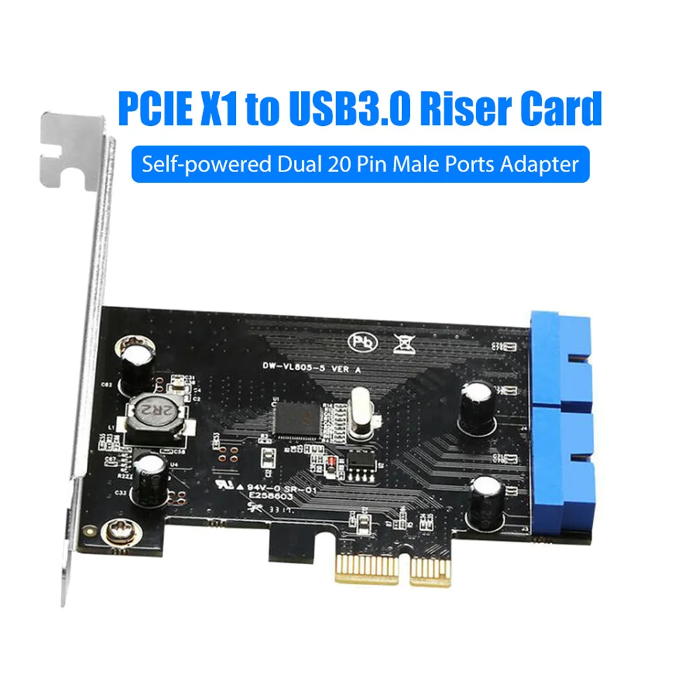 

Плата расширения PCIE X1( X4/X8/16)-USB 3,0, самозаряжающаяся двойная 20-контактная Штекерная вилка, адаптер для настольного компьютера, плата расширен...
