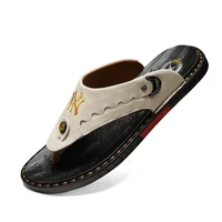summer men slippers mens flip flops genuine leather beach casual sandals men fashion shoes zapatos hombre plus size 38 46