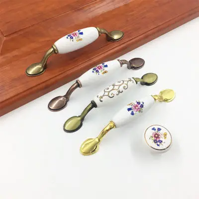 Классическая Керамика ручки шкафа Ручка и тянуть Европейский Винтаж цветок