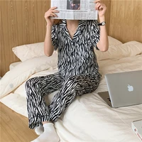 zebra print summer pajamas set women sleepwear short sleeve top pants 2 piece set homewear loungewear pijamas home suit