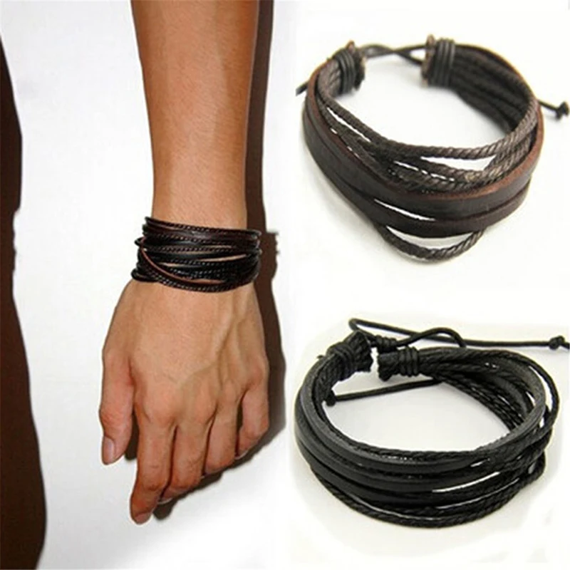 

Hot Leather Bracelets & Bangles For Men And Women Black And Brown Braided Rope Fashion Man Jewelry Gift