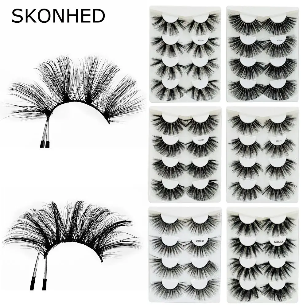 

SKONHED 4 Pairs Handmade Criss-cross Dramatic Thick Long False Eyelashes 6D Mink Hair Eye Lash Extension 25MM Lashes