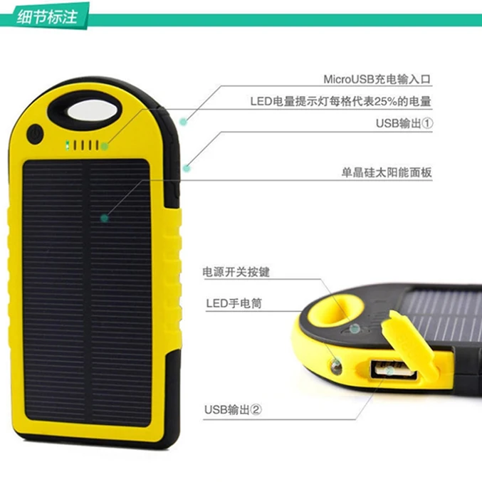 Внешний аккумулятор 10000 мАч на солнечной энергии водонепроницаемый внешний с