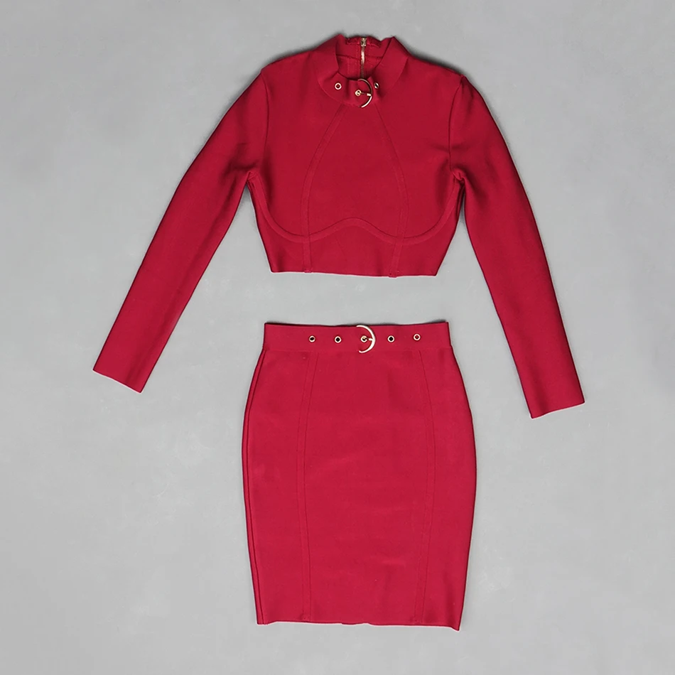 Новинка Осень зима 2019 модный бордовый бандажный комплект Привлекательный Топ с