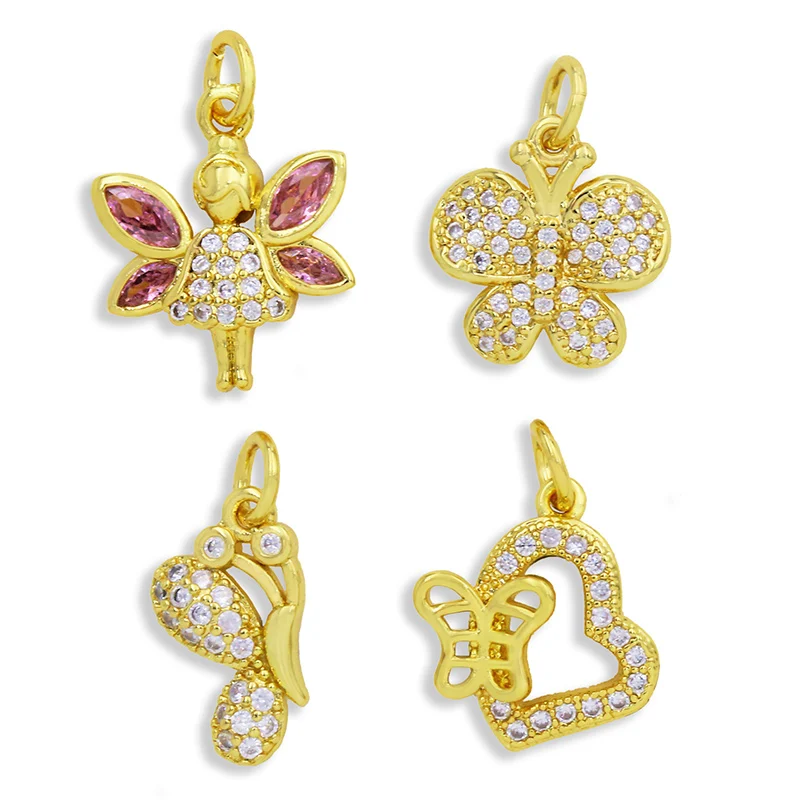 

OCESRIO Designer Brass CZ Tiny Fairy Charms for Jewelry Making Wholesale Cute Gold Butterfly Heart Small Earring Charms pdta309