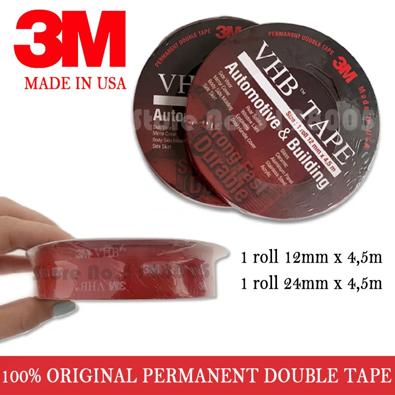 

100% Original 3M VHB Acrylic Foam Tape Permanent Double Sided Tape 24/12mm x 4.5m Automotive & Building/Rear Spoiler Made in USA