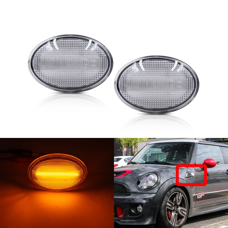 

2x подходит для Mini Cooper R56 R57 Clubman R55 купе R58 Mini Roadster, R59 прозрачный Янтарный Передняя светодиодные, боковые, габаритные фонари лампы сигнала пово...