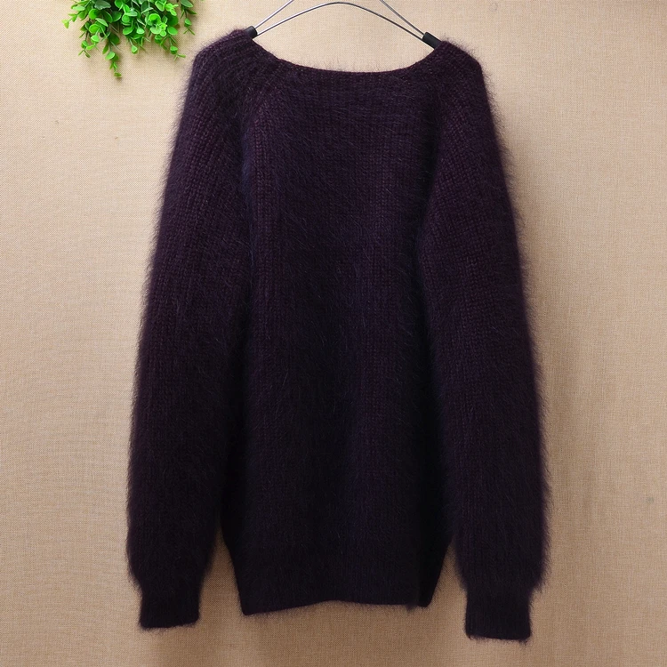 Плотный толстый женский модный плюшевый пуловер из Ангорского кроличьего меха с