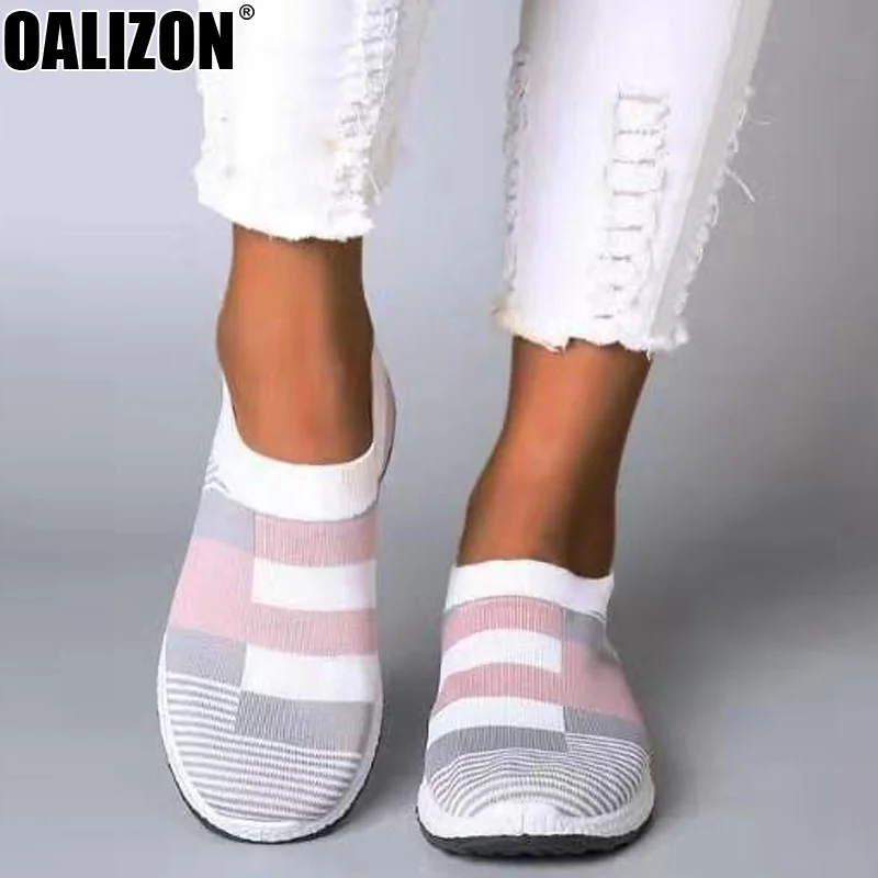 Женская тонкая Модная трикотажная сетчатая дышащая удобная обувь без застежки