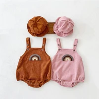 rompers newborn kids rompers baby boys and girls corduroy rainbow suspender jumpsuit the same hat for easy baby crawling