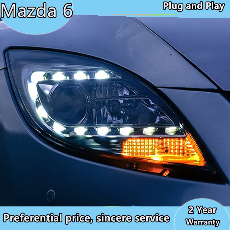 Car Styling for Mazda 6 Headlights 2004-2013 Mazda6 LED Headlight Angel Eye DRL Bi Xenon Lens High Low Beam Parking | Автомобили и