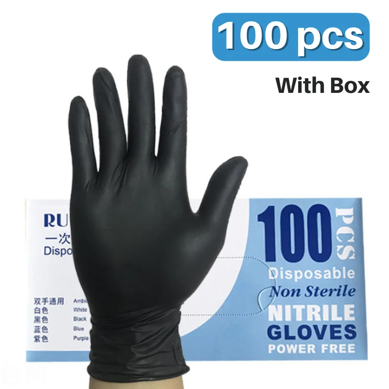 100 шт. многоразовые черные нитриловые перчатки |