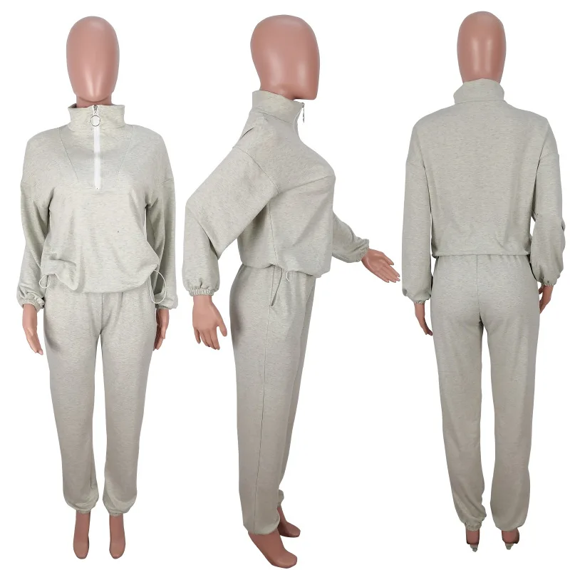 

Spring Autumn Casual Women Tracksuit Stand Collar Zipper Long Sleeves Two Piece Sets Loose Trousers High Quality 2021 Newest