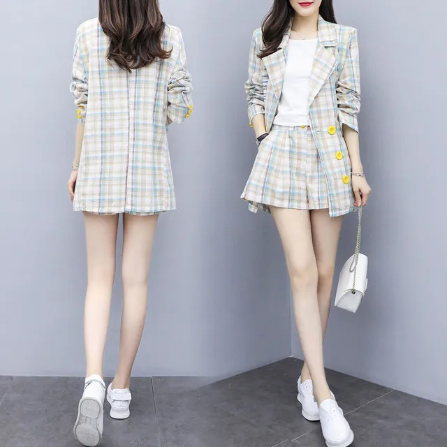 Комплект из 2 предметов шорты костюмы для женщин 2019 Женский Осенний блейзер двух