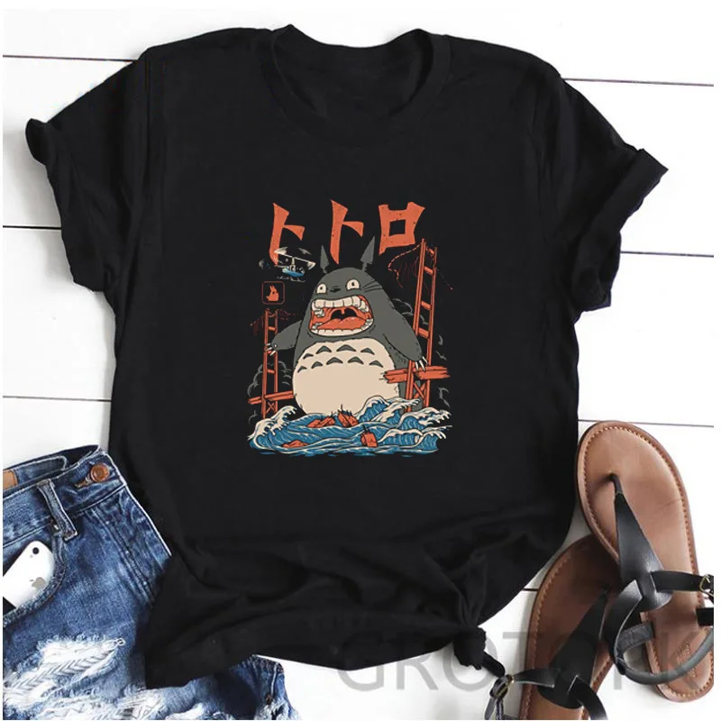 

Grunge Clothes Traf Fairy Grunge Women's Cotton Short Sleeve Japan Logo T-Shirts Cartoon Totoro Funny Summer Style Print T Shirt