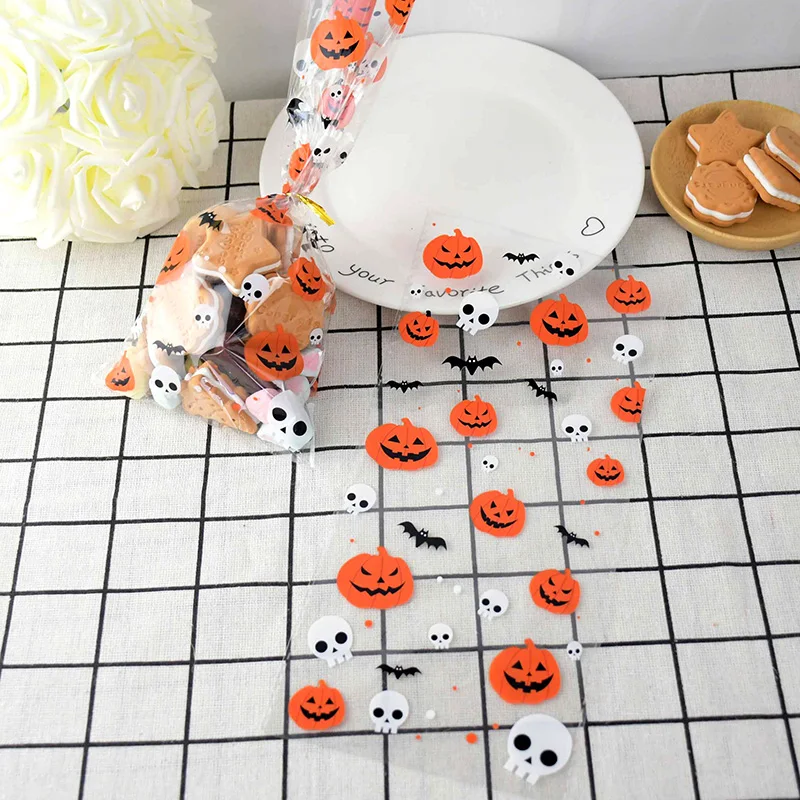 

50pcs Happy Halloween Treat Bags Pumpkins Witches Bat Open Top Candy Cookie Bags For Halloween Party Supplies Gift Packaging Bag