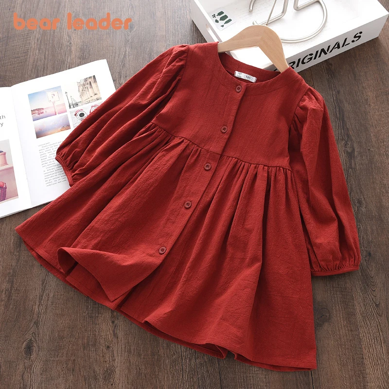 

Bear Leader Girls Solid Long Sleeve Dresses 2022 New Fashion Kids Girl Casual Party Costumes Children Soft Vestidos 3-7 Years