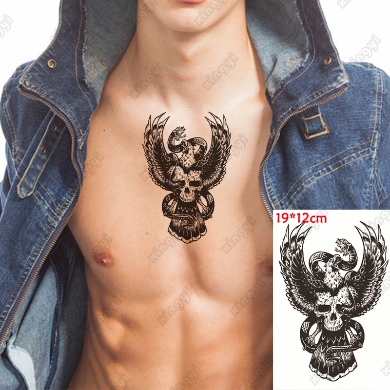 Waterproof Temporary Tattoo Sticker Demon Snake Eagle Flash Tattoos Women Black Wing Skeleton Body Art Arm Fake Tatoo Men