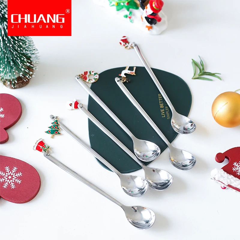 6 шт. Набор новогодних и рождественских ложек серебряная Санта Клаус снеговик