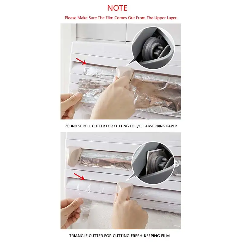 Recortadora de cocina multifuncional Cuatro en Uno, estante de corte de pel&iacute;cula de pl&aacute;stico montado en la pared, herramientas de cocina-3