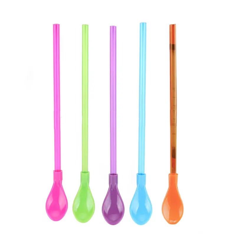 Пластиковые соломинки для питья ложка красочные одноразовые чайные инструменты